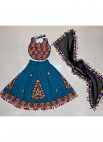 Art Silk Green Navratri Wear Kutchi Work Readymade Kids Lehenga Choli